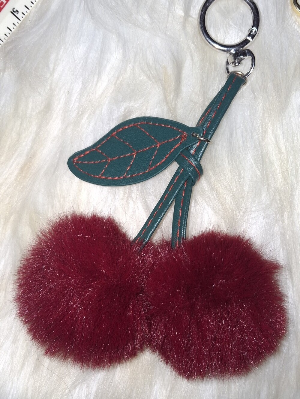Madden Girl Bag Charm Faux Fur Cherry Pom Keychain - Burgundy